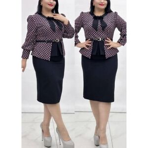 Feminine Corporate 2-Piece Set (Print Blouse & Pencil Skirt Set)